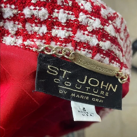 St. John couture metallic crystal gold chain trim 3 pc knit boucle Tweed - Picture 10 of 17